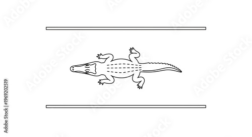 Sleek monochromatic drawing of a reptilian predator, an alligator or crocodile, in a top-down view