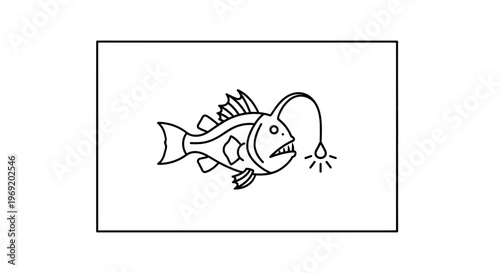 Simplified line art illustration of a deep-sea anglerfish showcasing its distinct bioluminescent