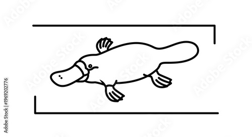 Minimalist black outline illustration of a unique Australian platypus creature design element