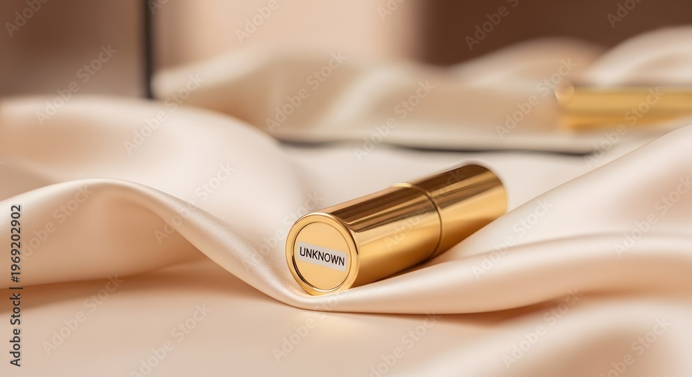Naklejka premium Luxury Lipstick Product Shot on Silk Fabric, Minimalist Beauty Concept