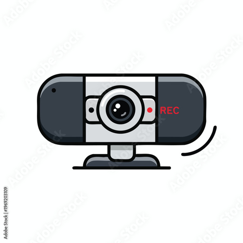 Compact digital camera with a lens, microphone, and red record indicator