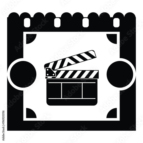 Film clapper board on movie film strip icon graphic design element icon