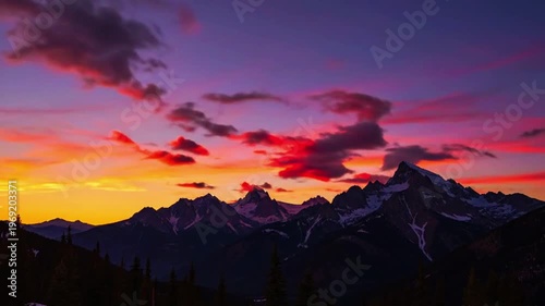  a peaceful alpine scene at sunset with clouds moving gently 