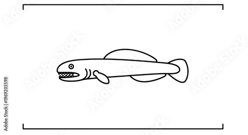 Simple linear illustration of an aquatic predator with sharp teeth, a minimalist vector icon of a