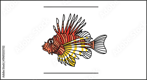 Vibrant tropical lionfish illustration showcasing intricate patterns and distinctive spiky fins in