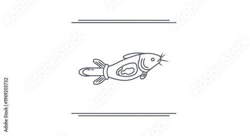 Minimalist line art illustration featuring a fish with a unique propulsion device, symbolizing