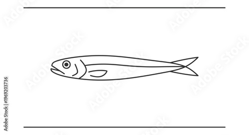 Minimalist line art illustration featuring a slender fish swimming serenely in a clean environment