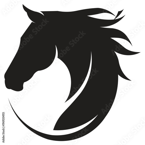 Horse head silhouette illustration image Description of a horse head image generally displays anatomical features that emphasize strength, grace, and a defined muscle structure. The horse's head has a