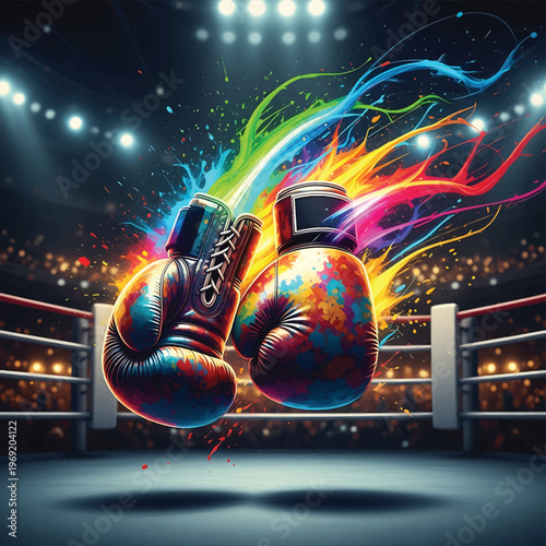 Boxing gloves in a fight scene.