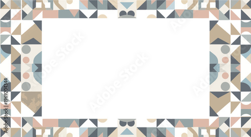 Modern abstract geometric pattern frame with triangles and squares in pastel and muted colors for elegant design projects