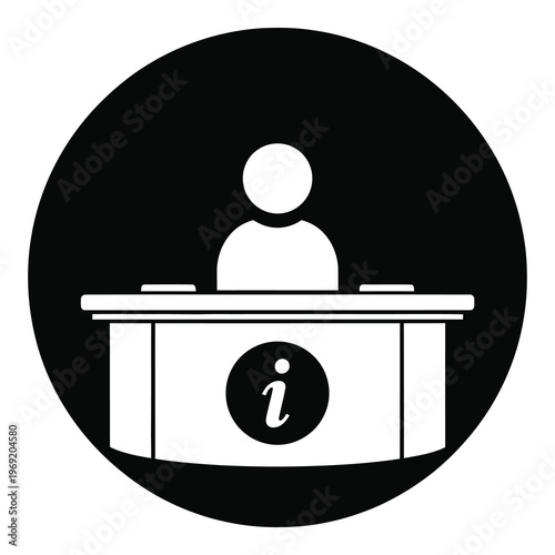 Information desk icon with person behind counter sign  customer service symbol icon
