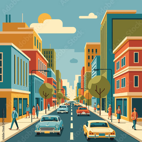 Cars driving down a city street.