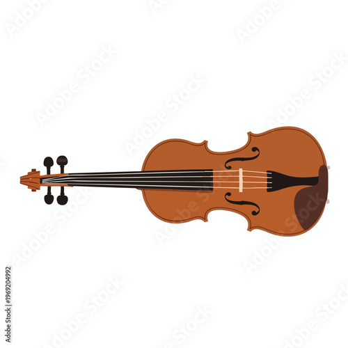 A simple illustration of a brown violin with four strings and tuning pegs
