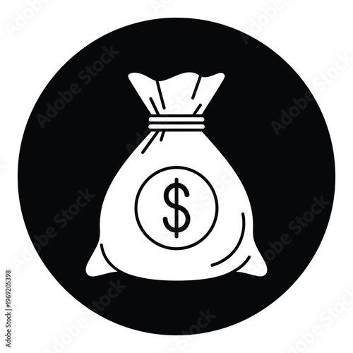 Money bag with dollar sign on white and black background icon