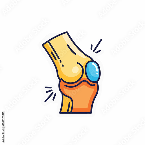 Cartoon knee joint with pain.