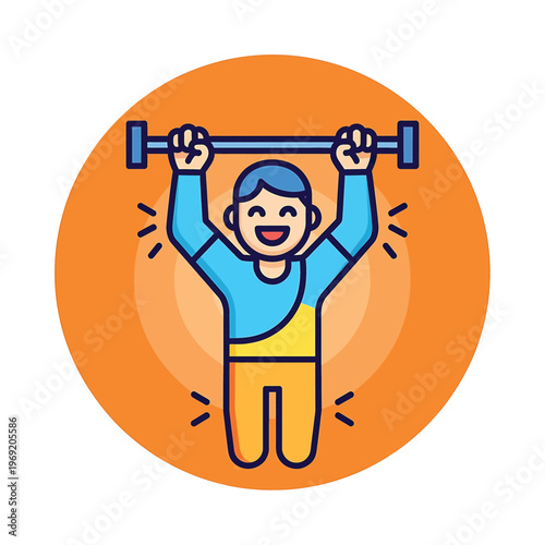 Cartoon man lifting dumbbell weights.