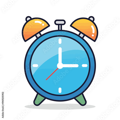 Cartoon Style Blue Alarm Clock Face.