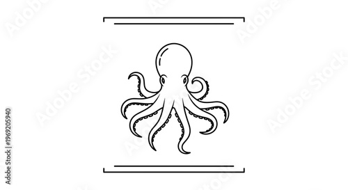 Simple black and white line drawing of a fascinating marine creature, the graceful octopus icon