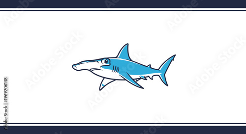 Stylized cartoon hammerhead shark swimming gracefully in a minimalist marine illustration