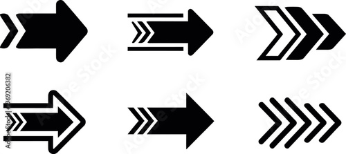 A set of black and white arrow icons on a plain background for navigation and direction