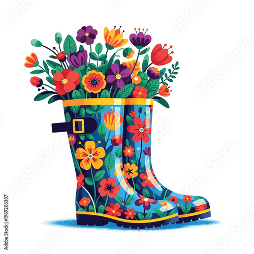 Colorful boot with flower bouquet.