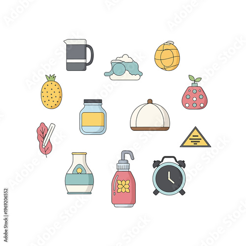 Collection of everyday objects icons.