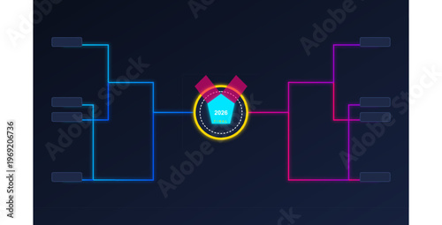 Hand-drawn neon tournament bracket infographic showing match progression for 2026 final with glowing blue and pink authentic illustration