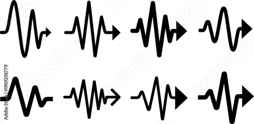 A graphic illustration of arrow waves in a black and white design