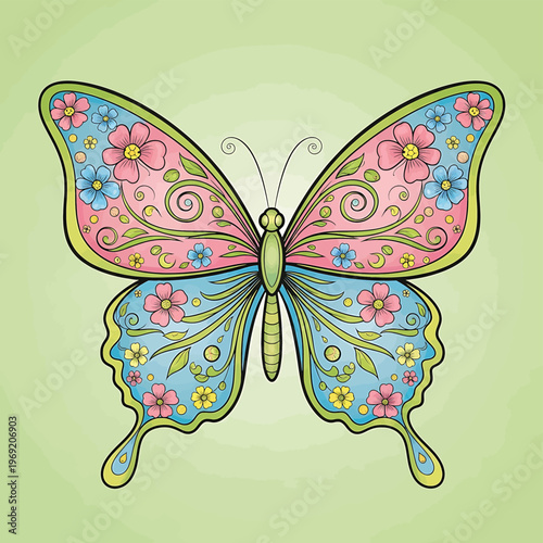 Colorful Butterfly with Floral Patterns.