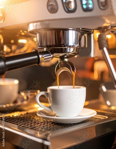 Wallpaper Mural A close-up shot captures the rich, dark espresso pouring from a professional coffee machine into a pristine white cup, highlighting the brewing process and the anticipation of a perfect coffee. Torontodigital.ca