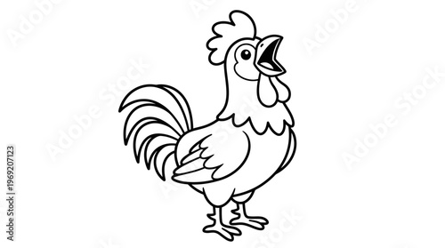 Rooster standing on the ground proudly.