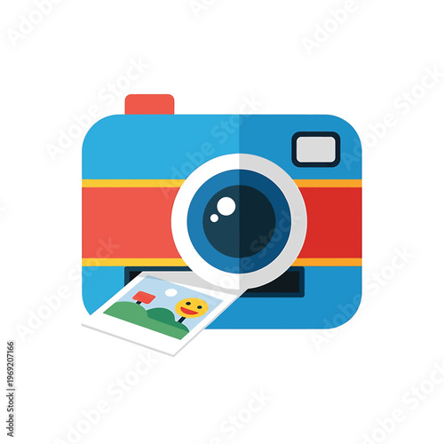 Colorful camera with photo ejecting.