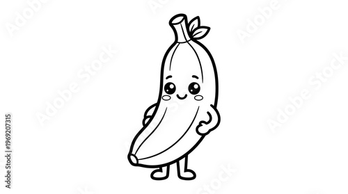 Smiling Cartoon Banana Character Standing Alone.