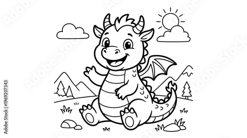 Smiling Cartoon Dragon Character Illustration.