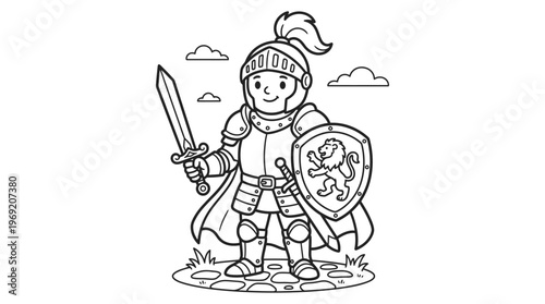 Medieval Knight in Armor Holding Sword.