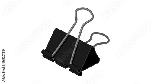 Black plastic binder clip office supply.