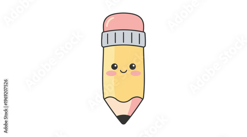 Smiling Yellow Pencil with Eraser.