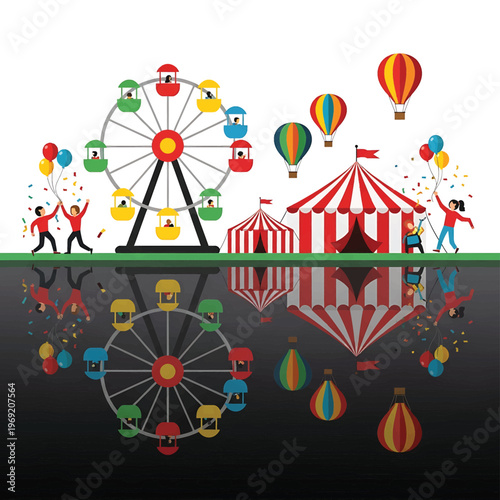 Colorful carnival Ferris wheel ride attraction.