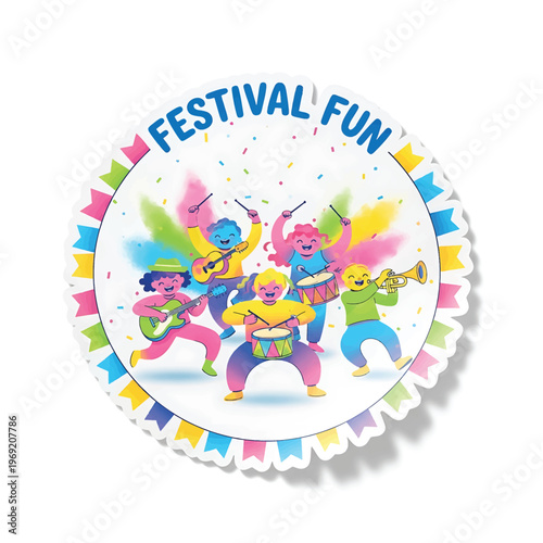 Colorful cartoon characters having fun dancing.