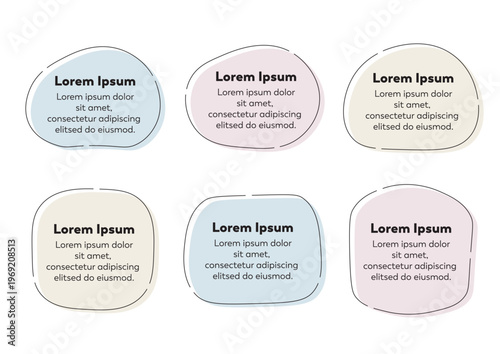 柔らかい曲線のアイコンとフレームセット　色地