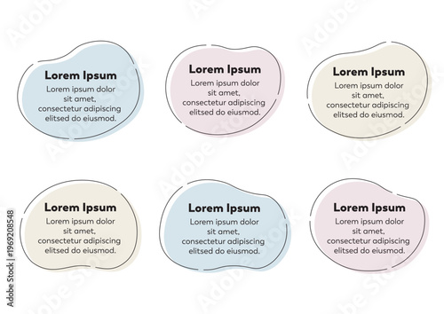 柔らかい曲線のアイコンとフレームセット　色地