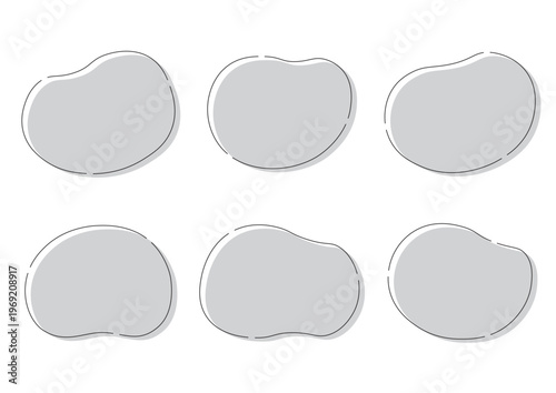 柔らかい曲線のアイコンとフレームセット　モノクロ