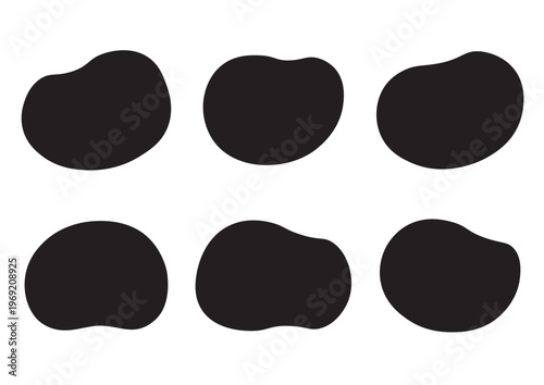 柔らかい曲線のアイコンとフレームセット　モノクロ