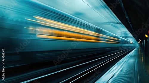 A blurred image of a speeding train at a station, conveying motion and transit.