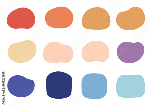 柔らかい曲線のアイコンとフレームセット　色地