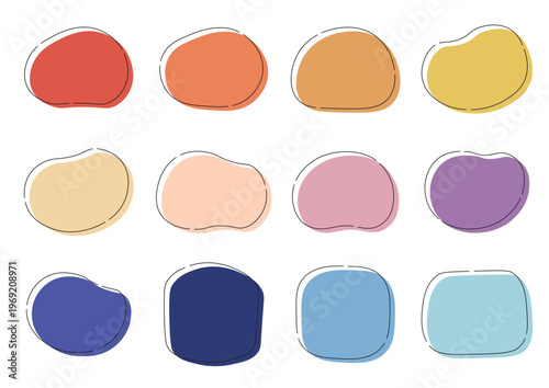 柔らかい曲線のアイコンとフレームセット　色地