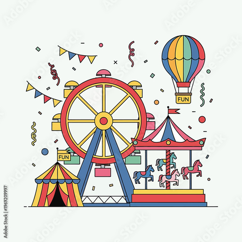 Colorful illustration of a Ferris wheel.