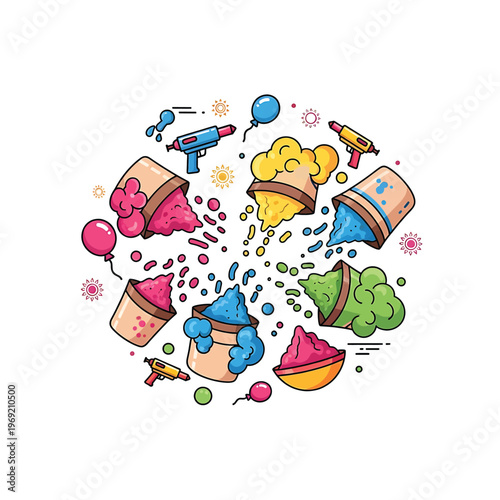 Colorful Party Poppers and Confetti Exploding.