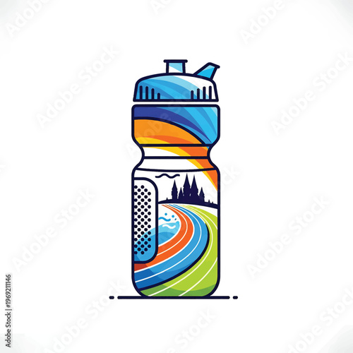 Colorful sports water bottle design.