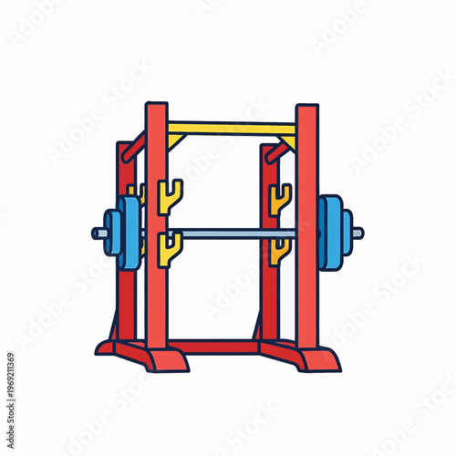 Colorful squat rack with weights.